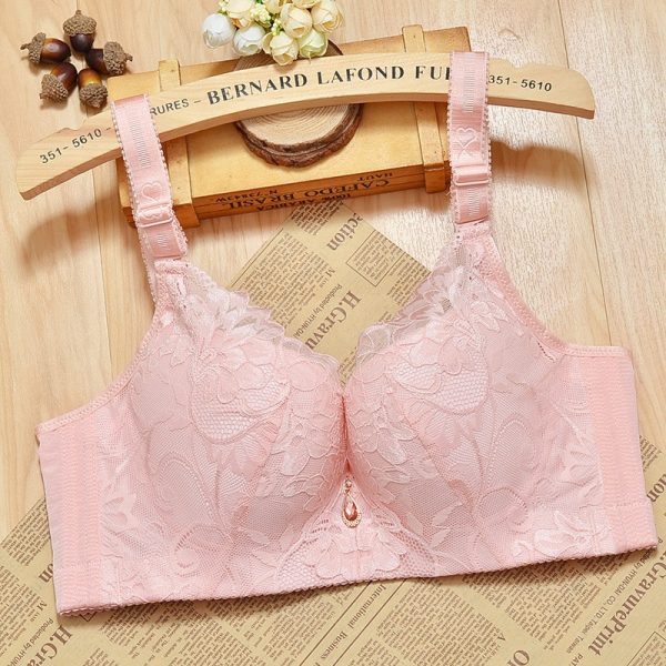 Plus Size Bra 38D to 50DE thin Steel-rimmed Lace Breathable Push Up Side Adjustable with Wired B0019 - Pink
