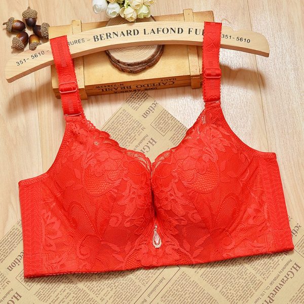 Plus Size Bra 38D to 50DE thin Steel-rimmed Lace Breathable Push Up Side Adjustable with Wired B0019 - Red