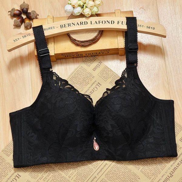 Plus Size Bra 38D to 50DE thin Steel-rimmed Lace Breathable Push Up Side Adjustable with Wired B0019 - Black
