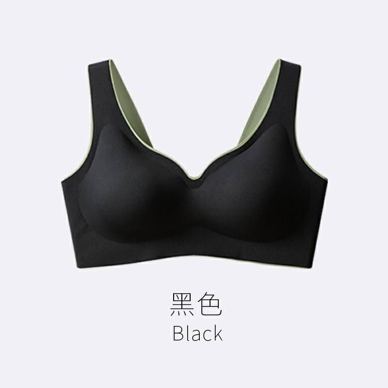 Thailand Latex Bra Wireless Comfortable and Seamless Bra with or without Rear Buckles B0046 - Black (With Hook) - Image 1