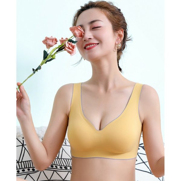 Thailand Latex Bra Wireless Comfortable and Seamless Bra with or without Rear Buckles B0046 - Yellow (Hookless)