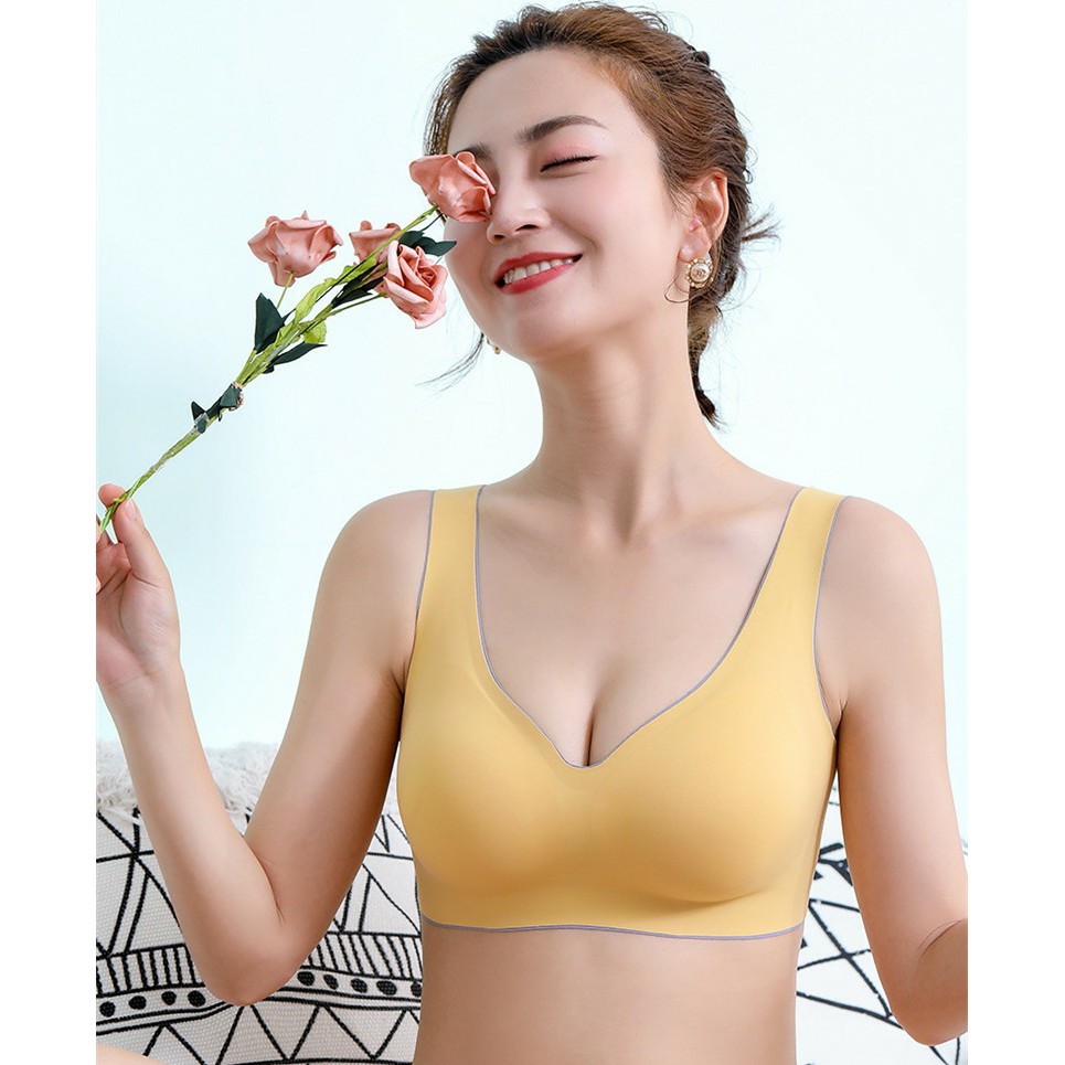Thailand Latex Bra Wireless Comfortable and Seamless Bra with or without Rear Buckles B0046 - Yellow (Hookless) - Image 2