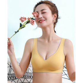 Thailand Latex Bra Wireless Comfortable and Seamless Bra with or without Rear Buckles B0046 - Yellow (With Hook) - Image 2