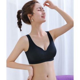 Thailand Latex Bra Wireless Comfortable and Seamless Bra with or without Rear Buckles B0046 - Black (With Hook) - Image 2