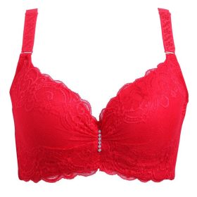 Women Sexy Lace Thin 3/4 Cup D Bras Adjustable Breathable Plus Size Bra Wired B0009 - Red