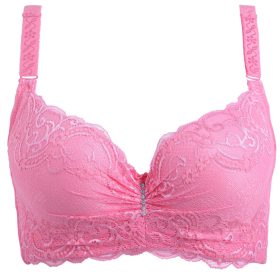 Women Sexy Lace Thin 3/4 Cup D Bras Adjustable Breathable Plus Size Bra Wired B0009 - Pink