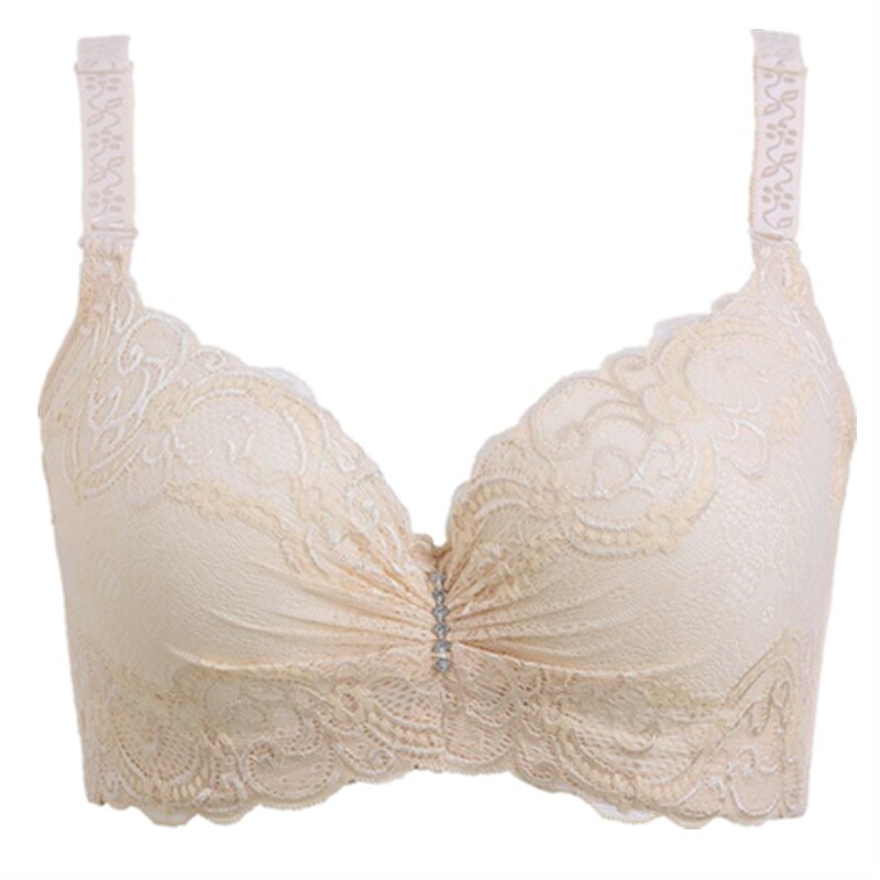 Women Sexy Lace Thin 3/4 Cup D Bras Adjustable Breathable Plus Size Bra Wired B0009 - Skin - Image 1