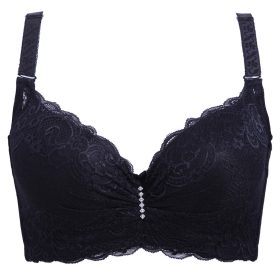 Women Sexy Lace Thin 3/4 Cup D Bras Adjustable Breathable Plus Size Bra Wired B0009 - Black