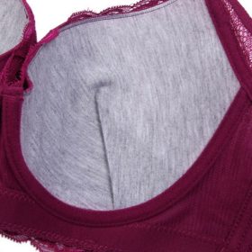 Women Sexy Lace Thin 3/4 Cup D Bras Adjustable Breathable Plus Size Bra Wired B0009 - Red - Image 7