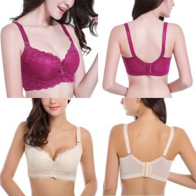 Women Sexy Lace Thin 3/4 Cup D Bras Adjustable Breathable Plus Size Bra Wired B0009 - Red - Image 4