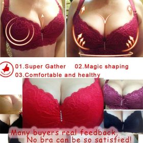 Women Sexy Lace Thin 3/4 Cup D Bras Adjustable Breathable Plus Size Bra Wired B0009 - Red - Image 5