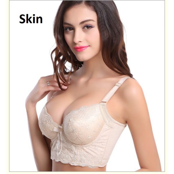 Women Side Support Boost Push Up Embroidery Bra Underwire Adjustable Bra C CUP B0003 - Skin