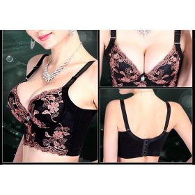 Sexy Deep V Bralette Push up Bra Embroidery Lace Bra For Women Underwear B0002 - Black - Image 2