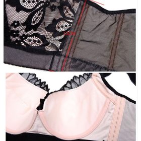 Plus Size Bra 38D to 50DE Wired Lace Breathable Push Up Side Adjustable B0075 - Black - Image 5
