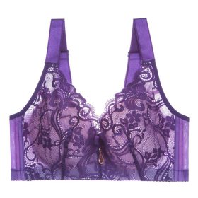 Plus Size D Cup Lace Thin Cup Comfort Adjustable Women Bra B0016 - Purple