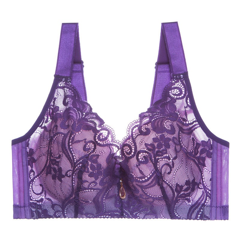 Plus Size D Cup Lace Thin Cup Comfort Adjustable Women Bra B0016 - Purple - Image 1