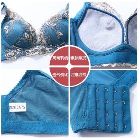 Good Quality Sexy Elegant Deep-V Embroidered Flower Side Support Push Up Bra Wireless B0044 - Black - Image 3