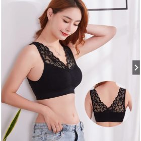 M and L Plus Size Bra Seamless Lace Vest-style Tube Comfort Push Up Wireless Bra B0027 - Blue - Image 3