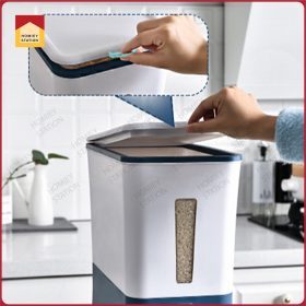 12KG Smart Rice Dispenser Automatic Rice Dispenser with Rinsing Cup Rice Box Large Sealed Grain Container - Blue - Image 3