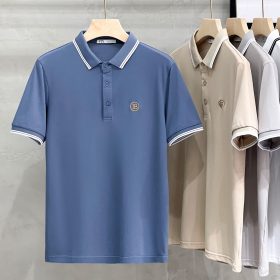 T-Shirt Polo Men Short Sleeve Summer Lapel Slim Business Casual Top (19718) - Apricot - Image 3