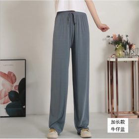 Women Casual Pants High Waist Elastic Waist Women Straight Long Pants Palazzo Pants - Blue - Image 1