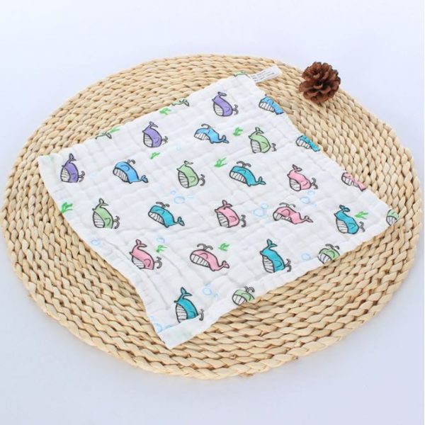 Baby Handkerchief 6 layer Cotton Soft Six Layers Gauze Newborn Baby Towel Wash Cloth 29*29 cm (B01) - Colorful Whale
