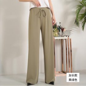 Women Casual Pants High Waist Elastic Waist Women Straight Long Pants Palazzo Pants - Green - Image 1