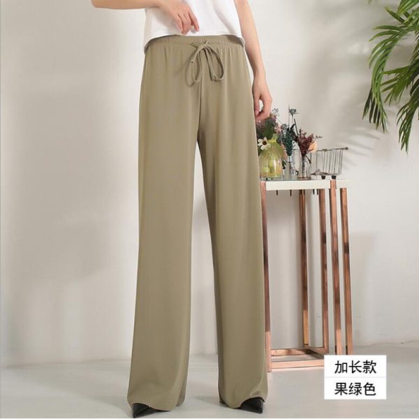 Women Casual Pants High Waist Elastic Waist Women Straight Long Pants Palazzo Pants - Green
