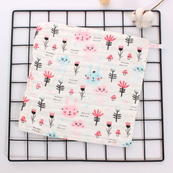Baby Handkerchief 6 layer Cotton Soft Six Layers Gauze Newborn Baby Towel Wash Cloth 29*29 cm (B01) - Pink Rabbit