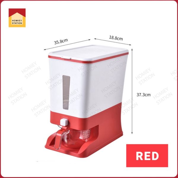 12KG Smart Rice Dispenser Automatic Rice Dispenser with Rinsing Cup Rice Box Large Sealed Grain Container - Red
