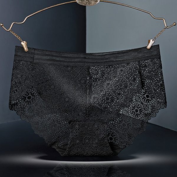 Cotton Panties Mid-waist panties lace sexy panties seamless panties women Mid-rise underwear sexy underwear - Black (Type B)