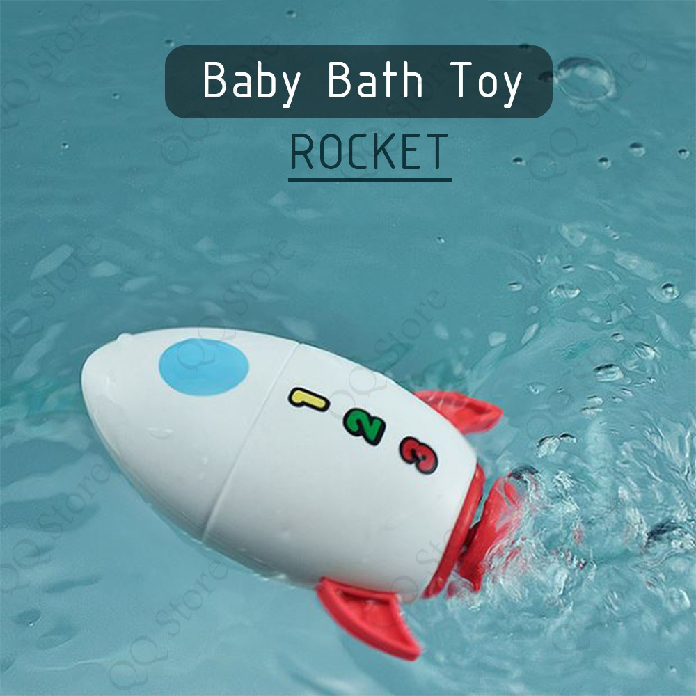 Baby Bath Toys Wind Up Swimming Animal Toddler Kids Pool Water Gift Boys Girls (C08) - Rocket White - Image 1