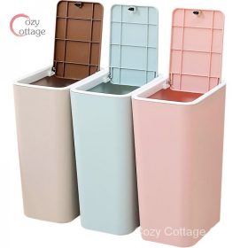 8L Household Push Type Trash Can Bucket with Lid Kitchen Bin Dustbin With Cover Wastebasket - Light Pink - Image 3