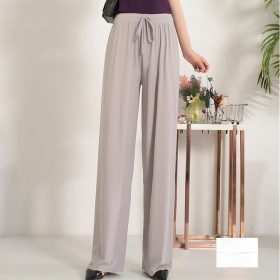 Women Casual Pants High Waist Elastic Waist Women Straight Long Pants Palazzo Pants - Grey - Image 1
