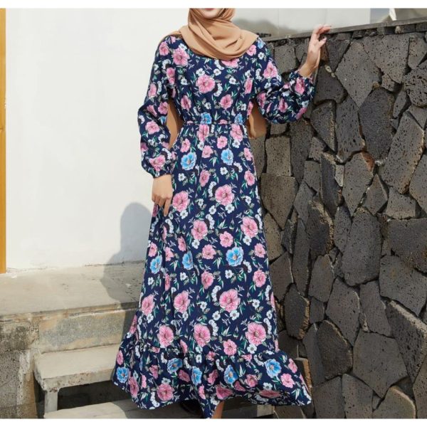 Dress Preggy | Dress Floral Murah | Dress Muslimah - Navy Blue #11