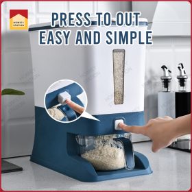 12KG Smart Rice Dispenser Automatic Rice Dispenser with Rinsing Cup Rice Box Large Sealed Grain Container - Blue - Image 4