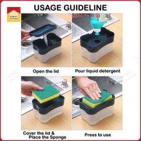 2-in-1 Soap Dispenser with sponge Kitchen Dishwash Dispenser Sponge Box Holder Kichen Tools Soap Pump Liquid Soap Caddy - Gray - Image 4