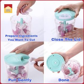 500ml / 1000ml Mini Chopper Stainless Steel Blade Pull Speedy Chopper Cutter Grinder Mincer Masher Shredder - White - Image 3