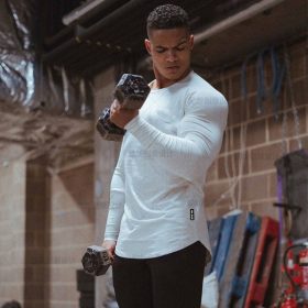 Cotton Long Sleeve Gym T-Shirt Men Raglan Training Workout Fitness Sportswear Exercise Shirt - Army Green - Image 5