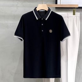 T-Shirt Polo Men Short Sleeve Summer Lapel Slim Business Casual Top (19718) - Black - Image 1
