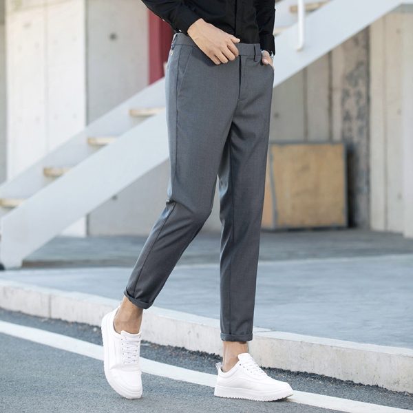 Casual Pants Men's Nine-point Straight Slim-fit Small-foot Suit Pants Men's Korean Version Of The Trend Of All-match Trousers Formal Pants - Grey