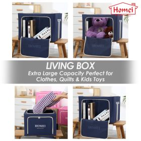 HOMEI Oxford Fabric 3 pcs 72L Large Foldable Living Box Extra Detachable Storage Box with Storage Steel Frame - Blue - Image 4