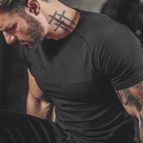 Cotton Gym T-Shirt Men Raglan Workout Fitness Plain Exercise Shirt Training Short Sleeve Tee - White - Image 4