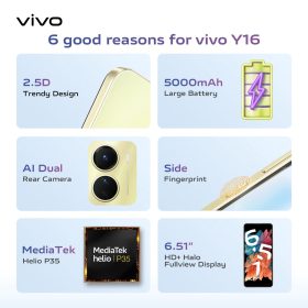 VIVO Y16 Smartphone 2.5D Trendy Design, 5000mAh Battery, AI Dual Rear Camera, Side Fingerprint - Stellar Black - Image 3