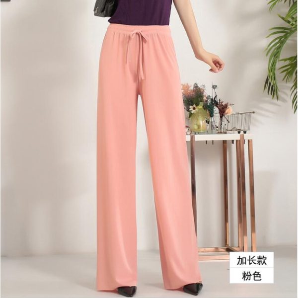 Women Casual Pants High Waist Elastic Waist Women Straight Long Pants Palazzo Pants - Pink
