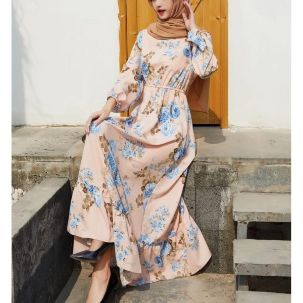 Dress Preggy | Dress Floral Murah | Dress Muslimah - Beige #25