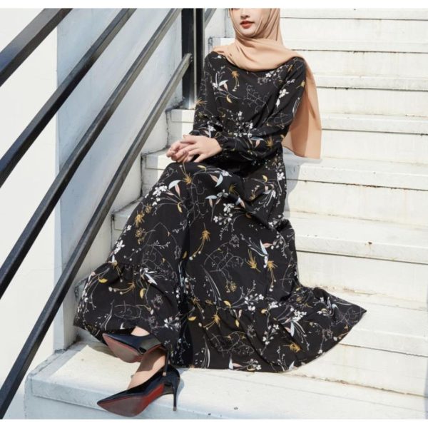 Dress Preggy | Dress Floral Murah | Dress Muslimah - Black #4