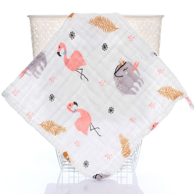 Baby Handkerchief 6 layer Cotton Soft Six Layers Gauze Newborn Baby Towel Wash Cloth 29*29 cm (B01) - Flamingo Ribbon - Image 1