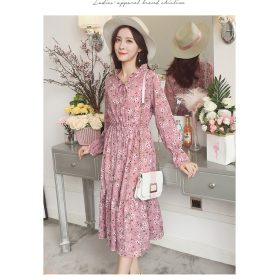 Muslimah Women's Elegant Floral Dot Korean Long Sleeve Print Dress - Pink #14 - Image 4