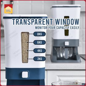 12KG Smart Rice Dispenser Automatic Rice Dispenser with Rinsing Cup Rice Box Large Sealed Grain Container - Blue - Image 5